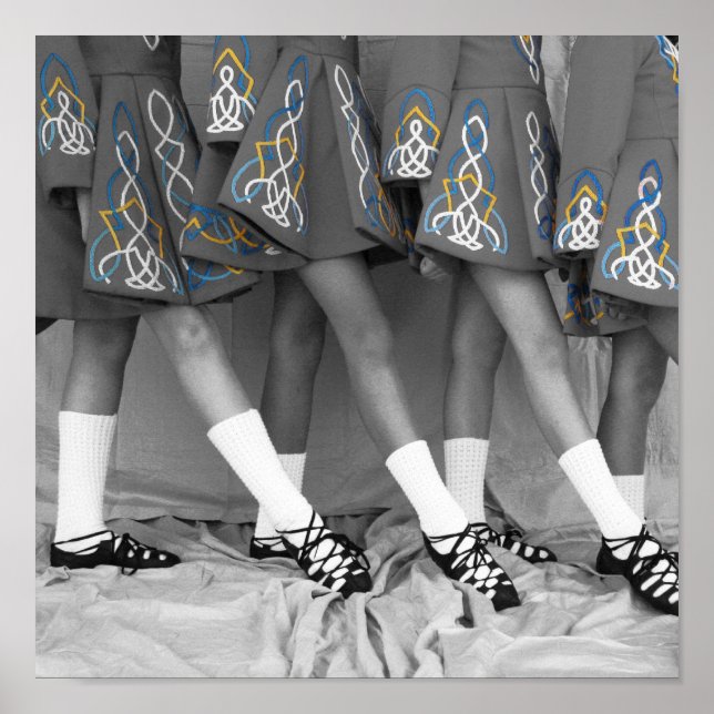 Irish Dancers Black and White Colour Embroidery Poster (Front)