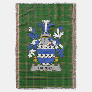 Irish Dardes or Dardis Coat of Arms Family Crest Throw Blanket