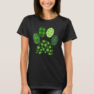 Irish Dog Paw Clovers St Patricks Day Leopard Plai T-Shirt