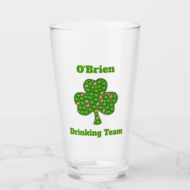 Irish Drinking Team Shamrock Clover Beer Pint Glass (Front)