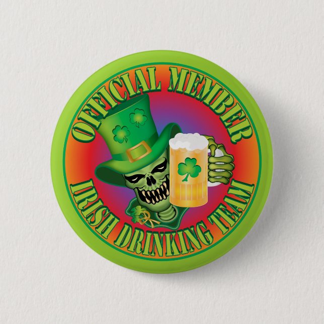 Irish Drinking Team Skull 2 Inch Round Button (Front)