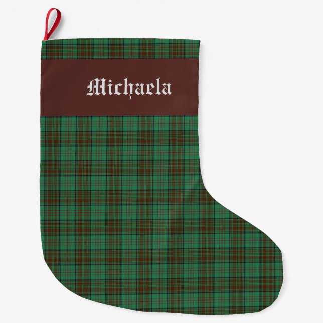Irish Dublin Green Tartan  Large Christmas Stocking (Front)