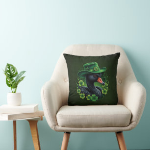 Irish Elegance, The Black Swan of St. Patrick Throw Pillow