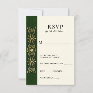Irish Elegant Gold Artwork Abstract Green Wedding RSVP Card