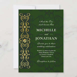 Irish Elegant Gold Artwork on Green Christian Invitation