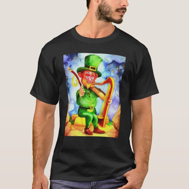 Irish Elf With Fiddle and Harp T-Shirt (Front)
