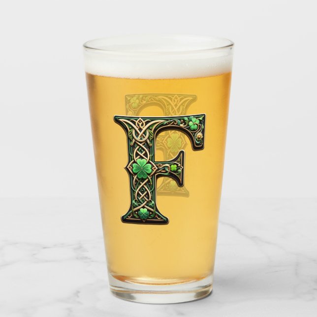 Irish F Monogram Pint Glass (Front Filled)