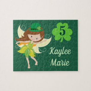 Irish Fairy Girl Cute Custom Green Jigsaw Puzzle