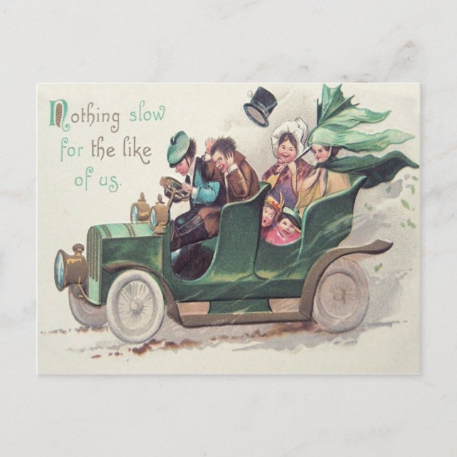 Irish Family Antique Car Driving Postcard (Front)