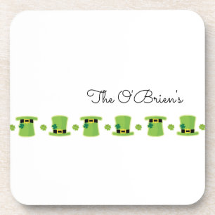 Irish Family NAME Shamrock Green Hat Ireland Coaster