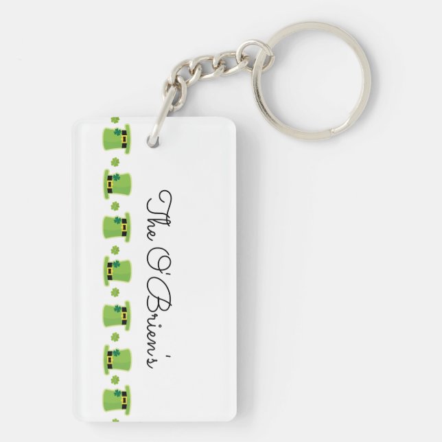 Irish Family NAME Shamrock Green Ireland Hat  Keychain (Back)