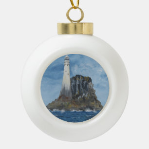 Irish Fastnet Lighthouse, County Cork, Ireland Tr Ceramic Ball Christmas Ornament