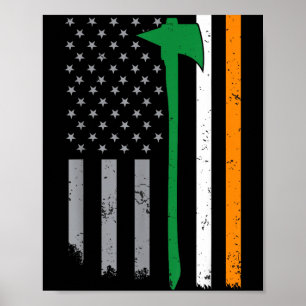 Irish Firefighter American Flag Cool St Patricks D Poster