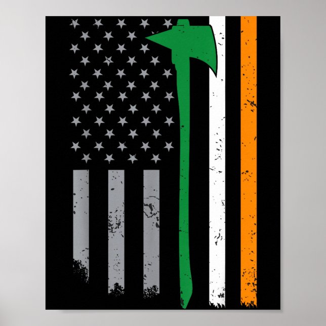 Irish Firefighter American Flag Cool St Patricks D Poster (Front)