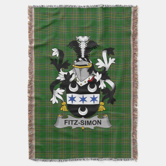  Irish Fitz-Simon Coat of Arms Family Crest Irelan Throw Blanket (Front Vertical)