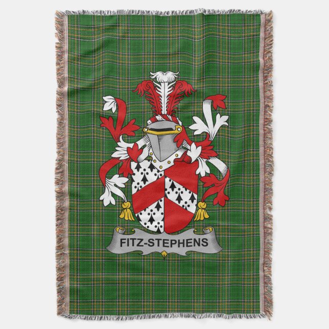  Irish Fitz-Stephens Coat of Arms Family Crest Ire Throw Blanket (Front Vertical)