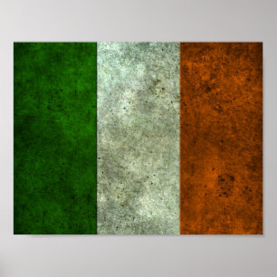 Irish Flag Aged Steel Effect Poster