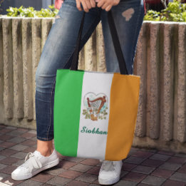 Irish flag and Vintage Harp and Shamrock Custom Tote Bag