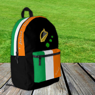 Irish Flag backpack, Ireland, patriot black Printed Backpack
