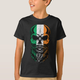 Irish Flag Bearded Skull Head Saint Patrick's Day  T-Shirt
