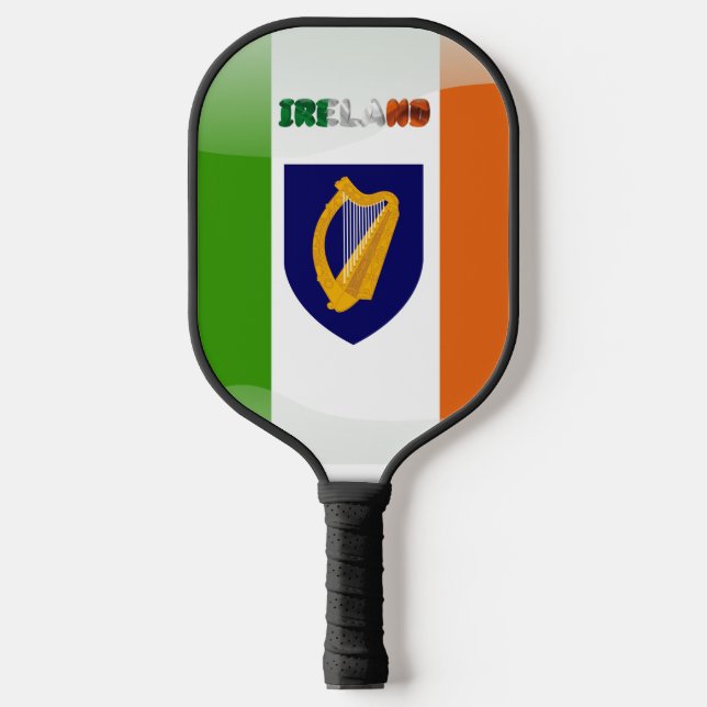 Irish flag-coat of arms pickleball paddle (Front)