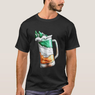 Irish Flag Coloured Glass Of Beer On St Patricks D T-Shirt