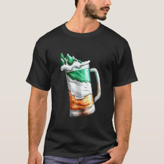 Irish Flag Coloured Glass Of Beer On St Patricks D T-Shirt