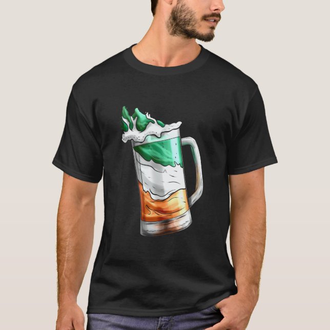 Irish Flag Coloured Glass Of Beer On St Patricks D T-Shirt (Front)