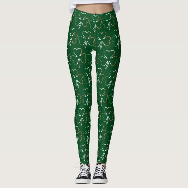 Irish Flag Colours Shamrocks Clovers St. Patrick L Leggings (Front)