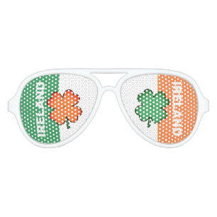 IRISH Flag Colours with Clovers on White Aviator Sunglasses