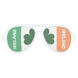 IRISH Flag Colours with Green Clover Leaf on White Aviator Sunglasses