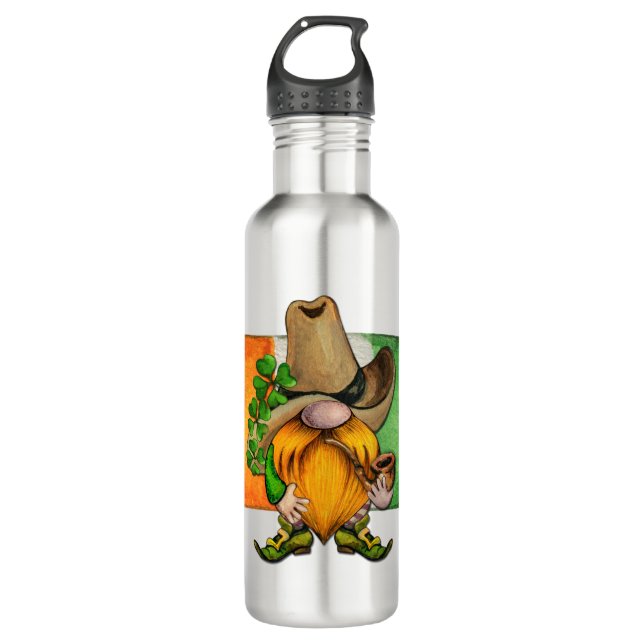 Irish Flag Cowboy Gnome Monogram  710 Ml Water Bottle (Front)
