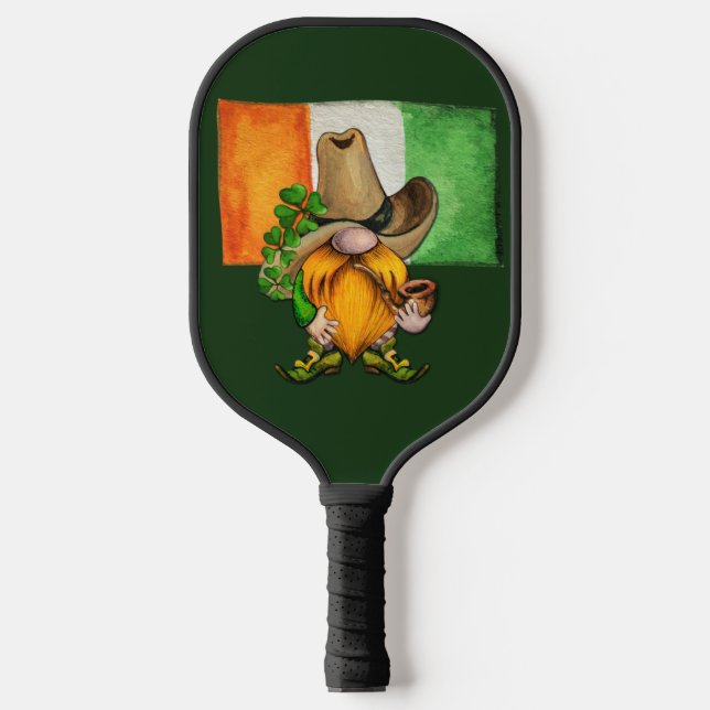 Irish Flag Cowboy Gnome Monogram Pickleball Paddle (Front)