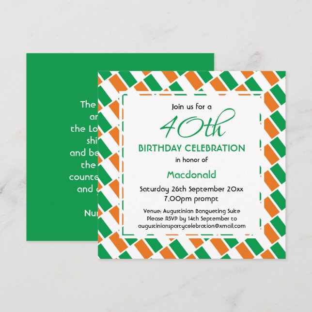 IRISH FLAG Custom Birthday Celebration Invitation (Front/Back)