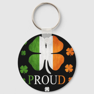Irish flag four leaf clover keychain