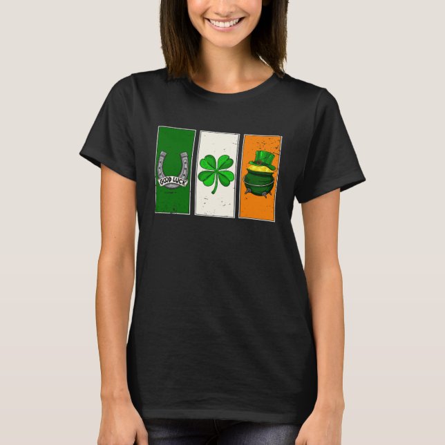 Irish Flag Green White Orange Horseshoe Leprechaun T-Shirt (Front)