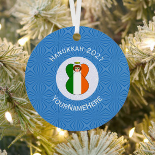 Irish Flag Hanukkah Angel Name Year Metal Ornament