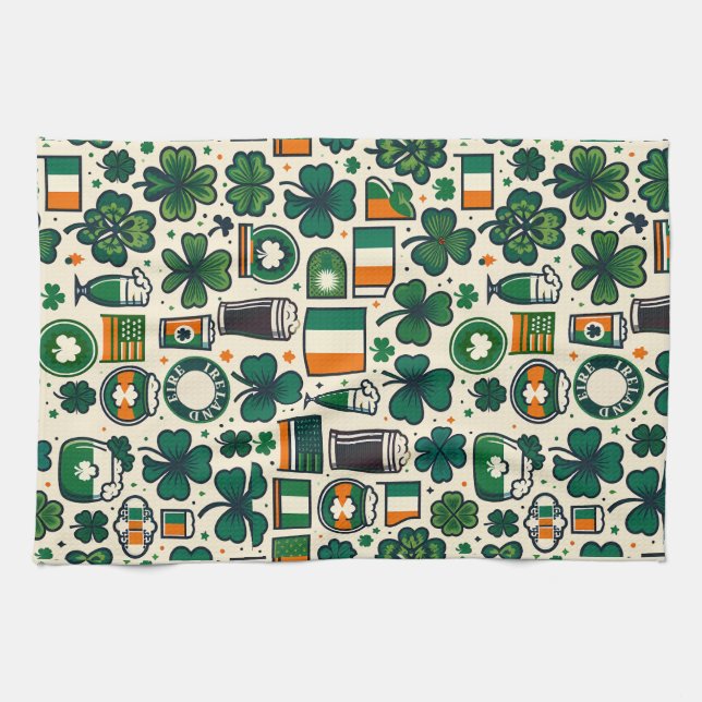 Irish Flag Ireland Saint Patricks Day Slainte Kitchen Towel (Horizontal)