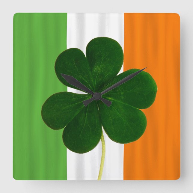 Irish Flag Ireland Shamrock Clover Ireland Square Wall Clock (Front)