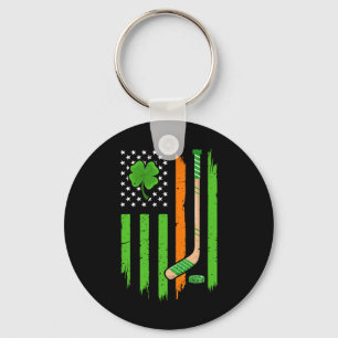 Irish Flag Lucky Shamrock Hockey Lover St Patricks Keychain