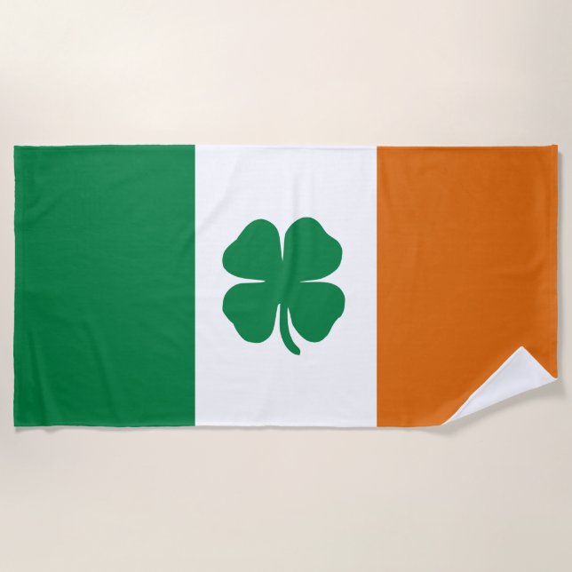 Irish Flag Patriotic Ireland Flag Four leaf clover Beach Towel (Front)