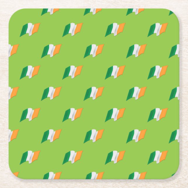 Irish Flag Pattern Square Paper Coaster (Front)