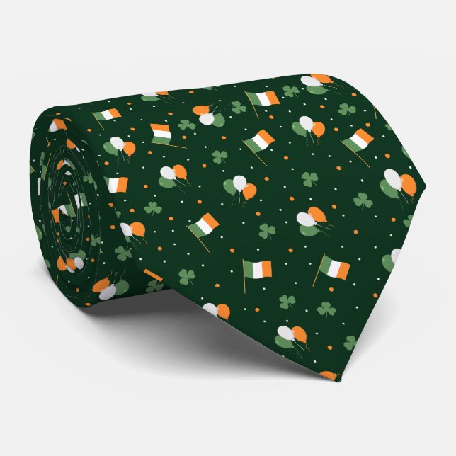 Irish Flag Shamrock Balloon St Patrick's Day Tie (Rolled)