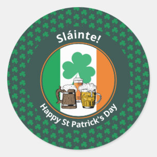 Irish Flag Shamrock Beers St Patricks Day Classic Round Sticker