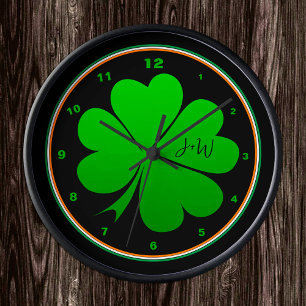 Irish Flag, Shamrock, Ireland Home, St Patrick Round Clock
