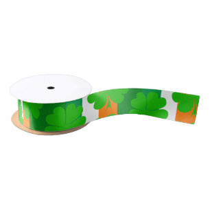 Irish Flag & Shamrock - Ireland lucky clover leaf Satin Ribbon