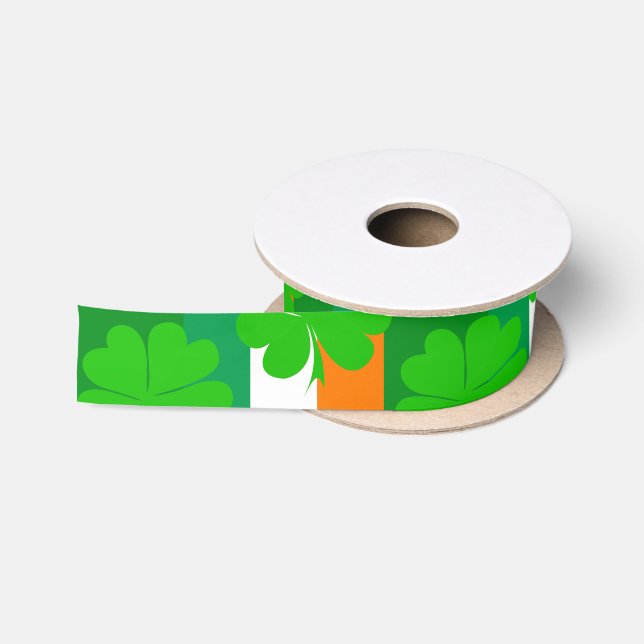Irish Flag & Shamrock - Ireland lucky clover leaf Satin Ribbon (Spool)