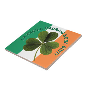 Irish Flag Shamrock Lá Fhéile Pádraig Sona Tile