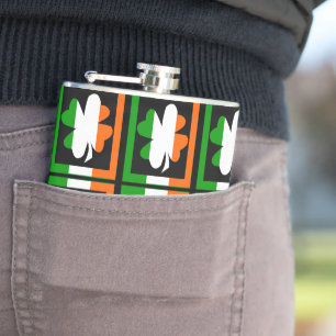 Irish Flag Shamrock Pattern Hip Flask