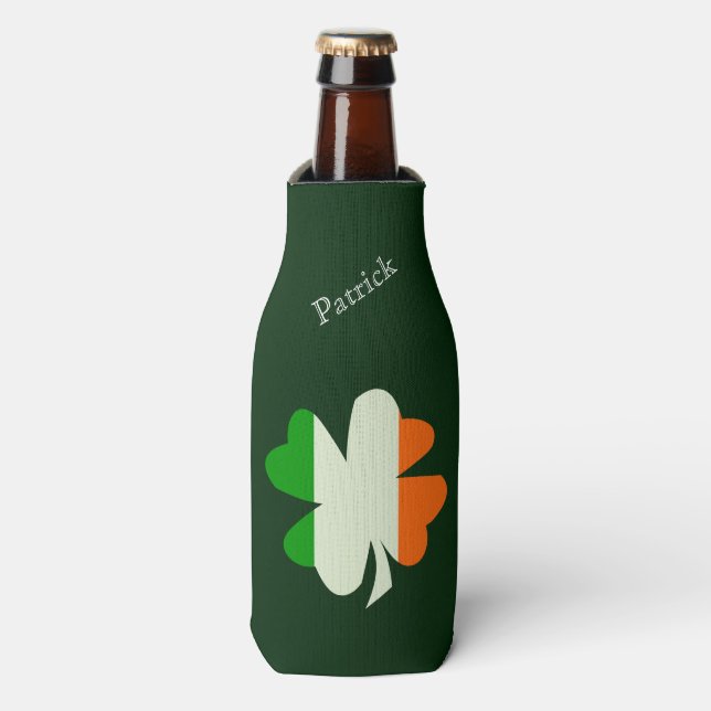 Irish Flag Shamrock Personalized Bottle Cooler (Bottle Front)